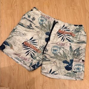 Croft & Barrow Navy Tropical Print Swim Trunks XXL